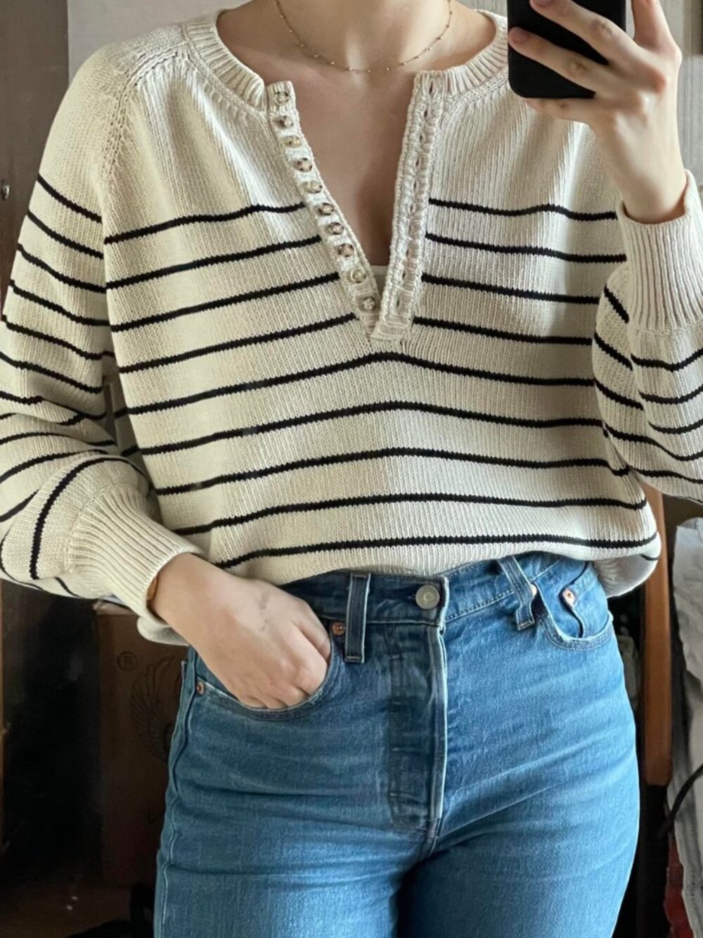 Sezane Leotine Jumper Navy/Ecru 100% cotton